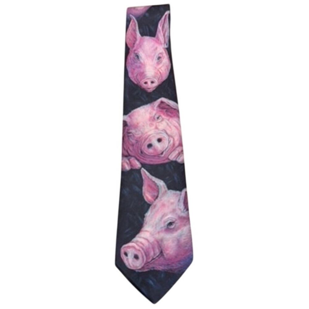 VTG 80s Ralph Marlin USA Made PIGS Neck Tie Artist Signed Blaine Heilman Kitsch